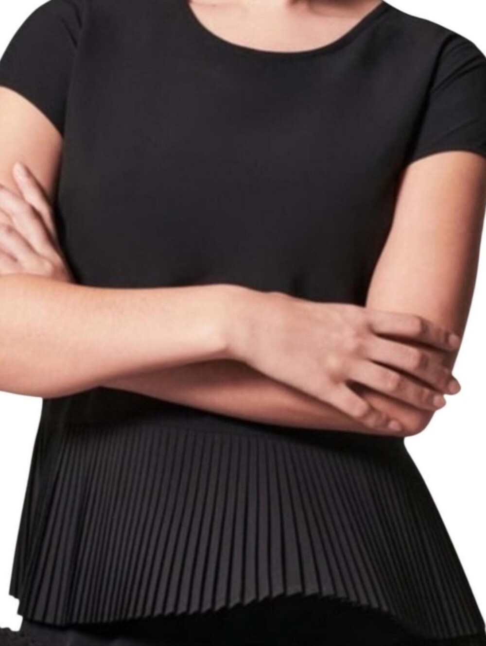 NWT SPANX Yes, Pleats! Tee "Very Black" Peplum Women's XL Athleisure Activewear